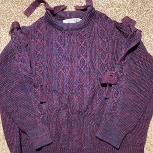 Pink and purple sweater with ties on sleeve